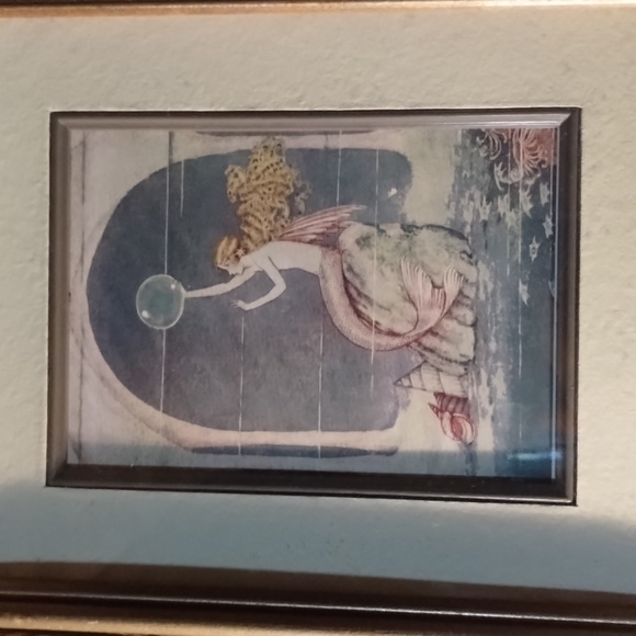 #3 Fairy with Orb Riding Wave in the Moonlight I  Real Wood Frame with Filet Mat - Picture 2 of 2